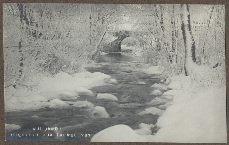 foto albumis, Viljandi, Uueveski oja talvel, sild, u 1920, foto J. Riet