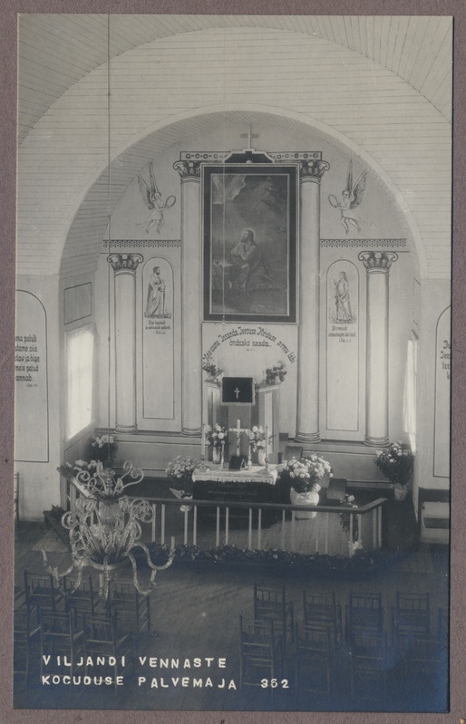 foto albumis, Viljandi Vennaste koguduse palvemaja, sisevaade, u 1930, foto J. Riet