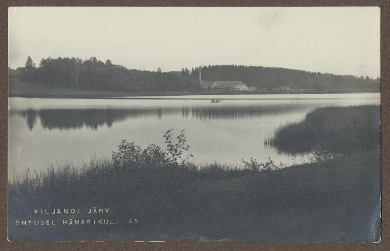 foto albumis, Viljandi, järv, vastaskallas Männimäelt, keskel Sammuli tellisetehas, u 1920, foto J. Riet