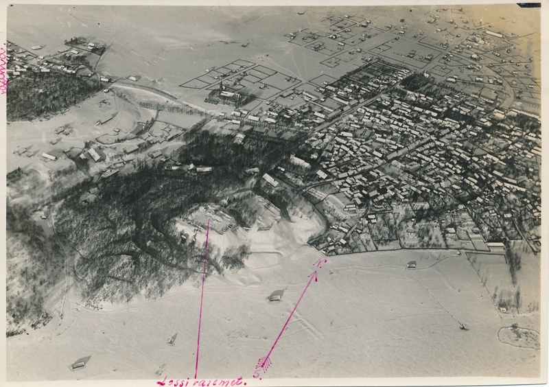 aerofoto, Viljandi üldvaade, ees järv, lossimäed, taga, paremal linna majad, talv 1926, foto E. Adof