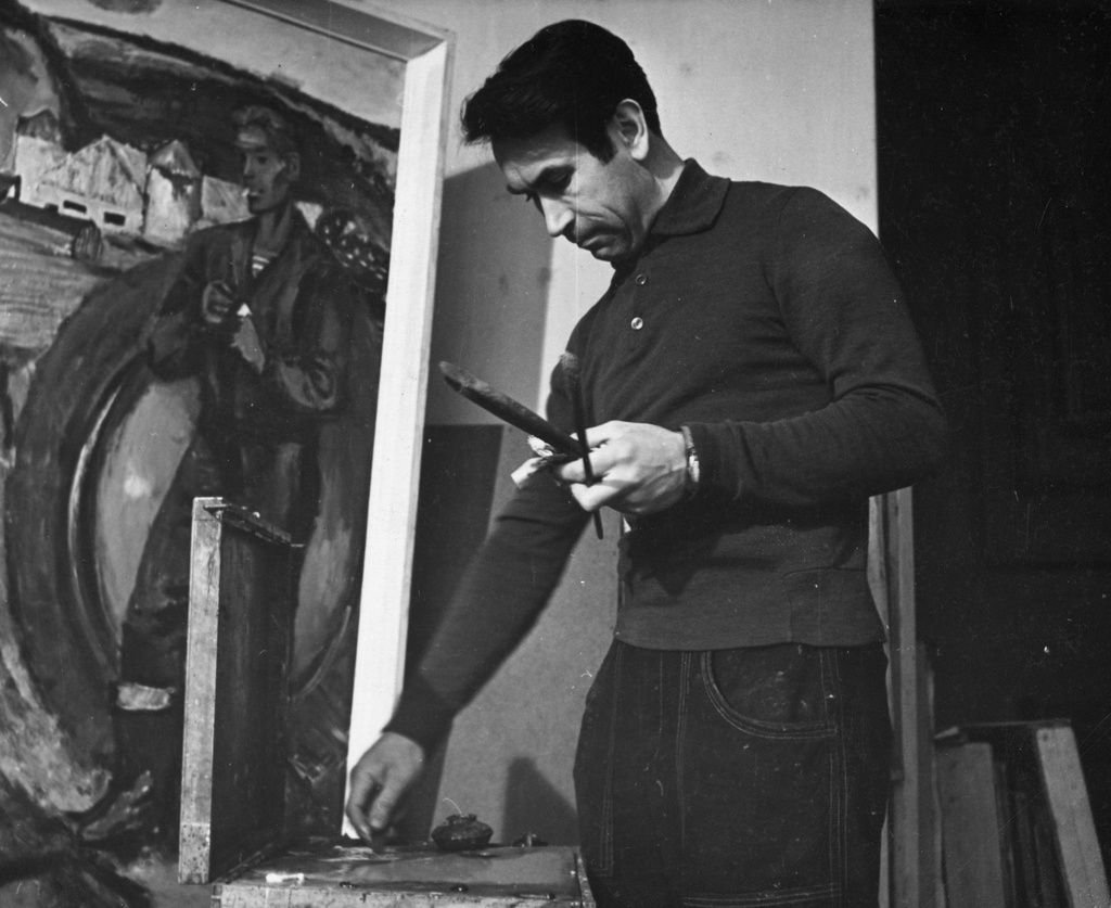 Maalikunstnik Nikolai Kormašov töötamas