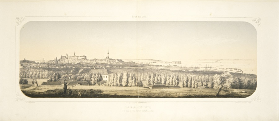 Sea and swimming pools in Kadriorus near Tallinn. Page from album "Album von Reval"