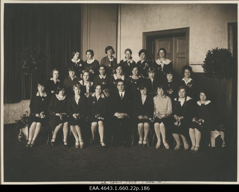 Graduates of the Humanitarian Class of the Girls' Gymnasium in Pärnu City in 1929, group photography