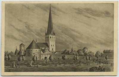 Tallinn. Die St. Olai-Kirche in Reval auf dem Glacis vor der grossen Strandpforte. v. C. v. Ungern-Sternberg 1818  duplicate photo