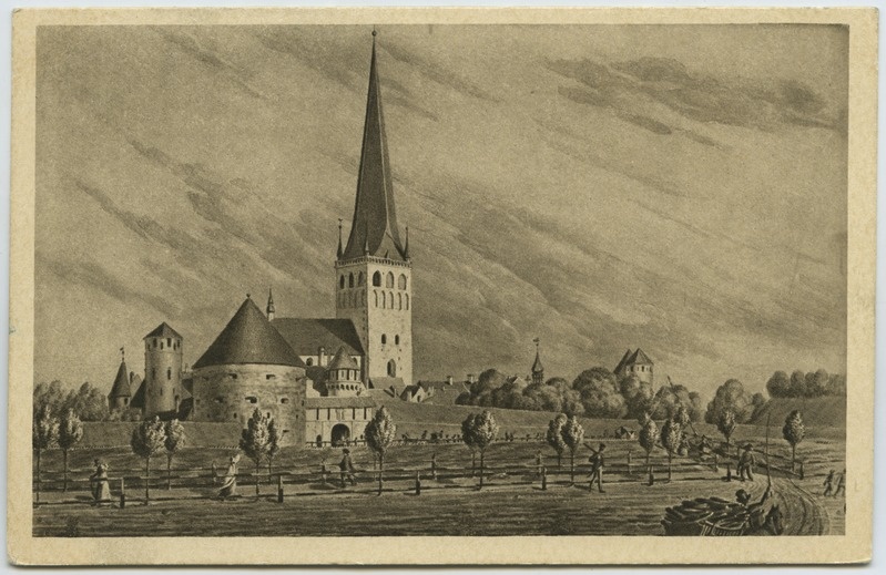 Tallinn. Die St. Olai-Kirche in Reval auf dem Glacis vor der grossen Strandpforte. v. C. v. Ungern-Sternberg 1818