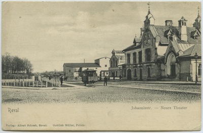 Tallinn Jaani tänav (nüüd Pärnu mnt.) paremal uus teater ja turuhoone  similar photo