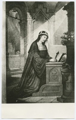 Püha Birgitta põlvitamas altari ees, fotokoopia maalist.  duplicate photo