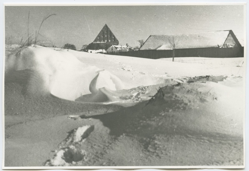 Vaade Pirita kloostrikiriku viilule mere poolt.