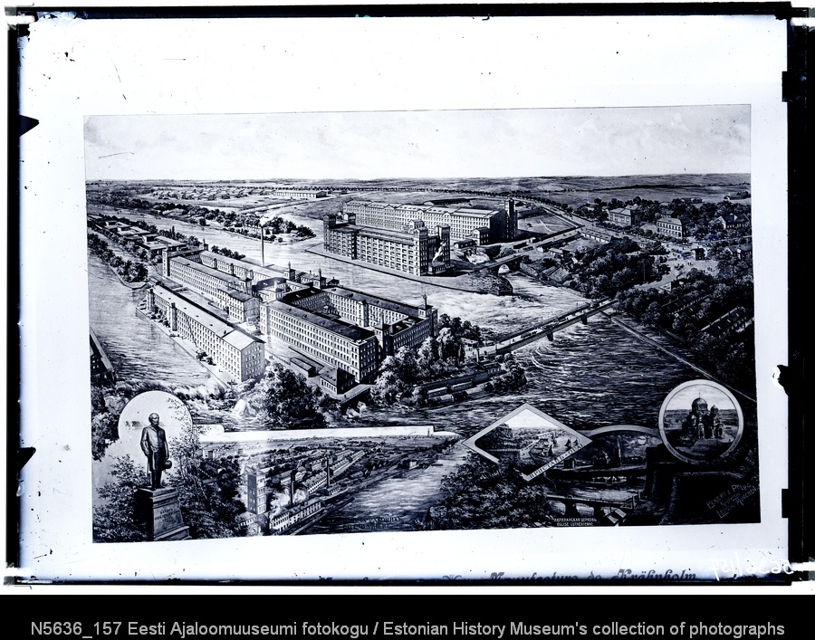 Kreenholmi Manufaktuuri üldvaade. Repro litolt "Eckert & pflug Kunstverlag. Leipzig, München".
