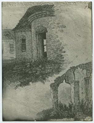 C.Buddeus, "Laksberg, Ruinen 1835", sõdurite linnavaremed Lasnamäel.  duplicate photo
