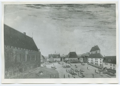 Martin Oldekop, Raekoja plats ca. 1814, vaade loode poole.  duplicate photo