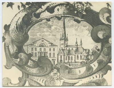Tallinn, Oleviste kirik, vinjett ühel Tallinna tõllasseppade tsunfti sellitunnistusel, ca. 1840.  duplicate photo