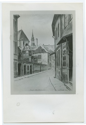 G.Reindorff, "Reval, Alte Poststrasse" 1942, Vana-Posti tänava vaade Suur-Karja tänava poolt.  duplicate photo
