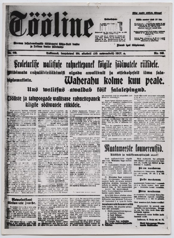 Ajaleht "Tööline" nr. 89, 28.10.1917, lk. 1.