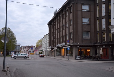 fotonegatiiv, Viljandi, Tartu tn vaade Lossi tn ristmikul, u 1925 rephoto