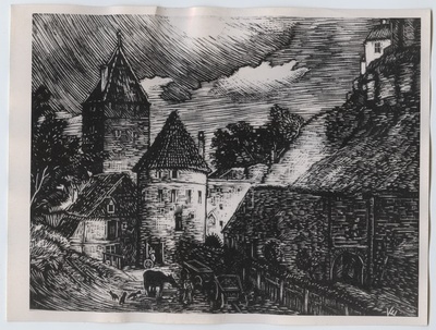 Tallinn, Nunne värav umbes aastal 1850, Erno Koch'i gravüür.  duplicate photo