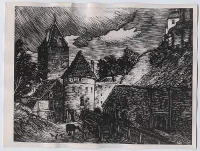 Tallinn, Nunne värav umbes aastal 1850, Erno Koch'i gravüür.  similar photo