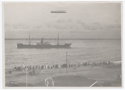 German Aircraft "Zeppelin" and steam ship "Sulev" in 1932.  duplicate photo