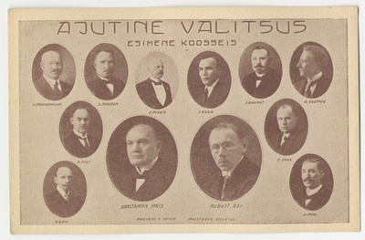 Eesti Ajutise Valitsuse esimene koosseis, mis kuulutati välja Maanõukogu poolt 26.11.1918.  duplicate photo