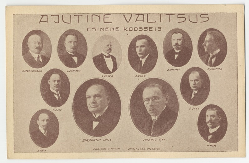 Eesti Ajutise Valitsuse esimene koosseis, mis kuulutati välja Maanõukogu poolt 26.11.1918.