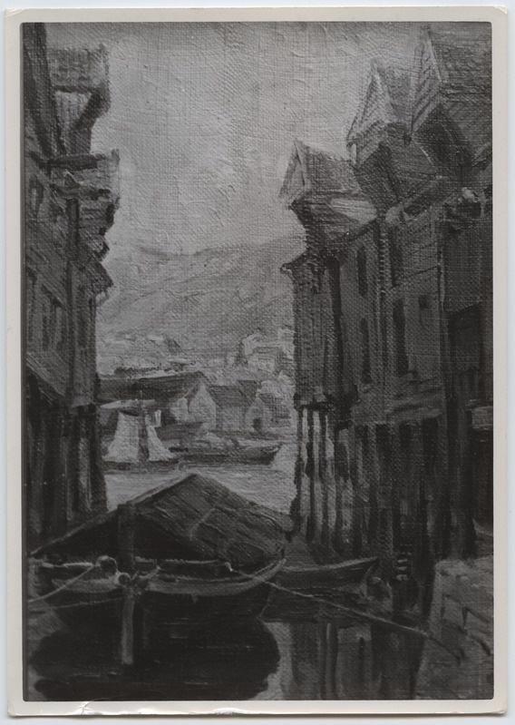 Fotoreproduktsioon C. von Winkler "Motiiv Bergeni linnast Norras" erakogudest (baltisaksa kunst).