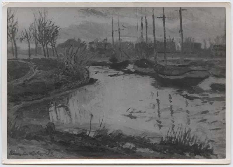 Fotoreproduktsioon E. Kits "Pärnu, talvine sadam" - Jõulunäitus 1942. aastal.