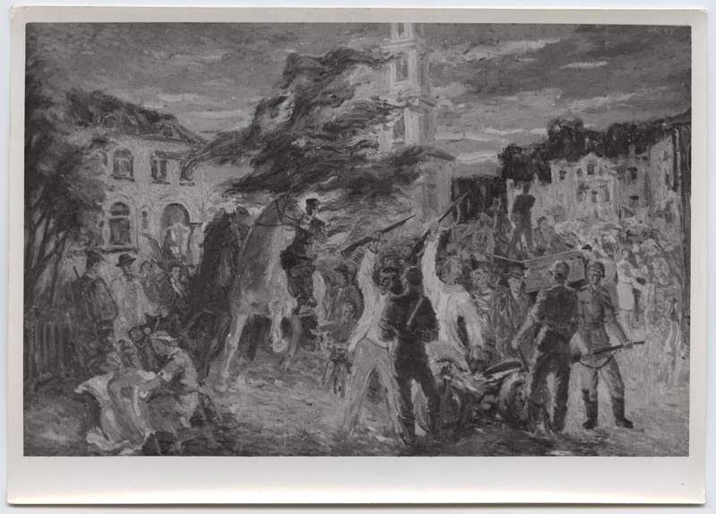 Fotoreproduktsioon E. Kõks "Tallinna vabastamine" - Talvenäitus 1944. aastal.