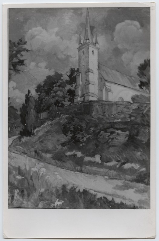 Fotoreproduktsioon Aug. Jansen "Kiriku motiiv" - Jõulunäitus 1942. aastal.