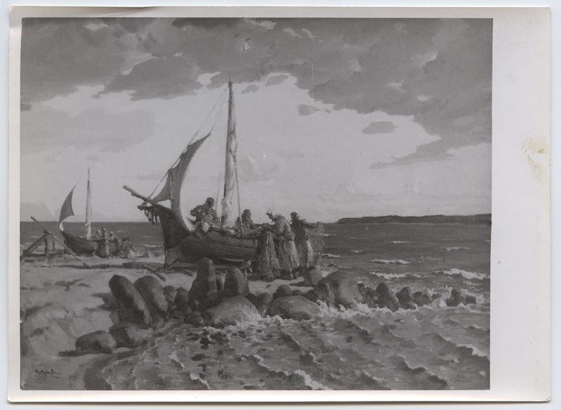 Fotoreproduktsioon A. Kulkoff "Hommik rannas" - Talvenäitus 1944. aastal.