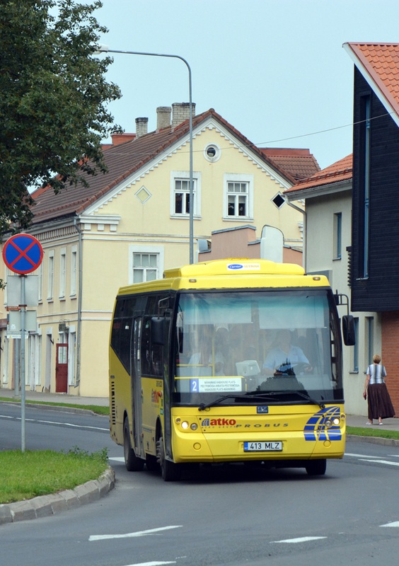 Photo postcard, Viljandi, beginning of Tallinn tn, bus 12 and pig rephoto