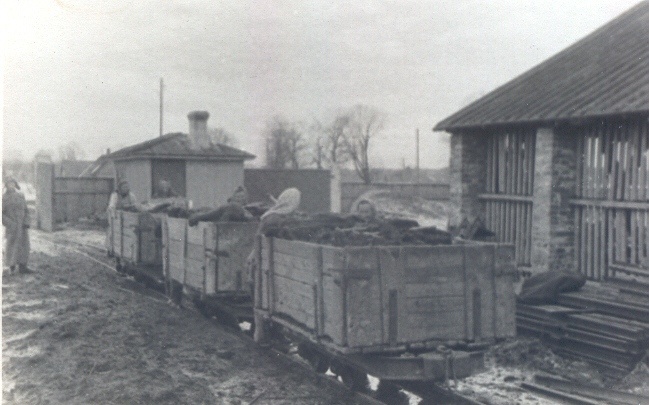 Photo. Turba transport in Võru turbaraba in 1945.