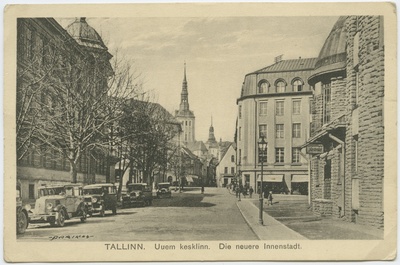 Tallinn, vaade Suur-Karja tänavale Draamateatri juurest, fotopostkaart.  duplicate photo