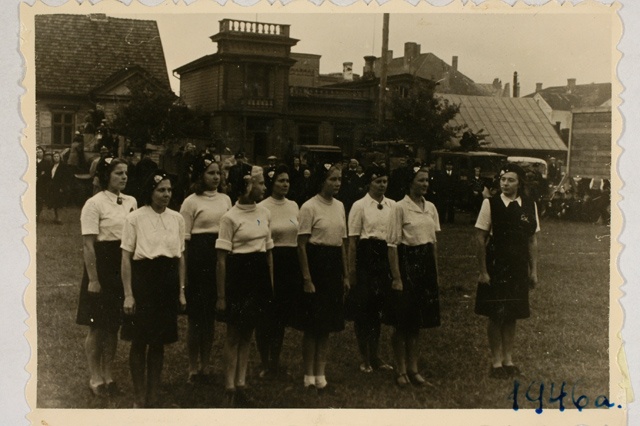 Firefighting competitions, group of girls in line