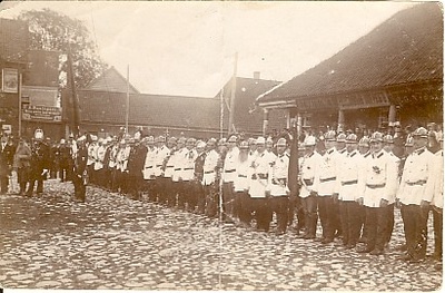 Photo, fire extinguishing anniversary in Paides 1908. Rose  duplicate photo