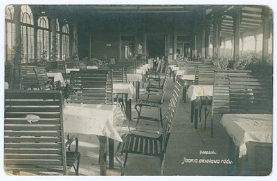 Photo postcard. Haapsalu station dining table balcony. 1924.  duplicate photo