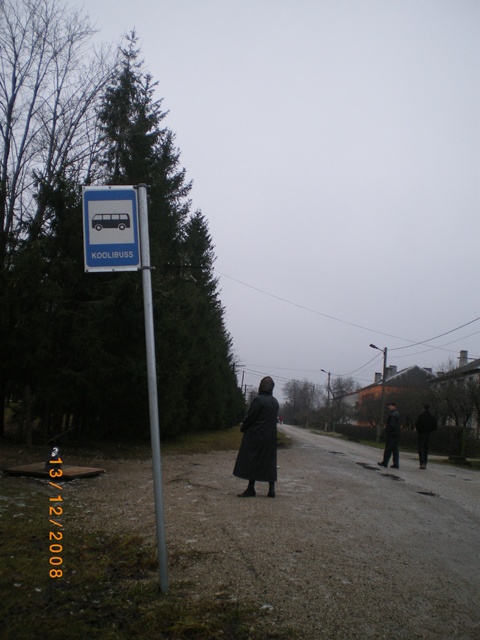 Bus stop at Turba school, student line.