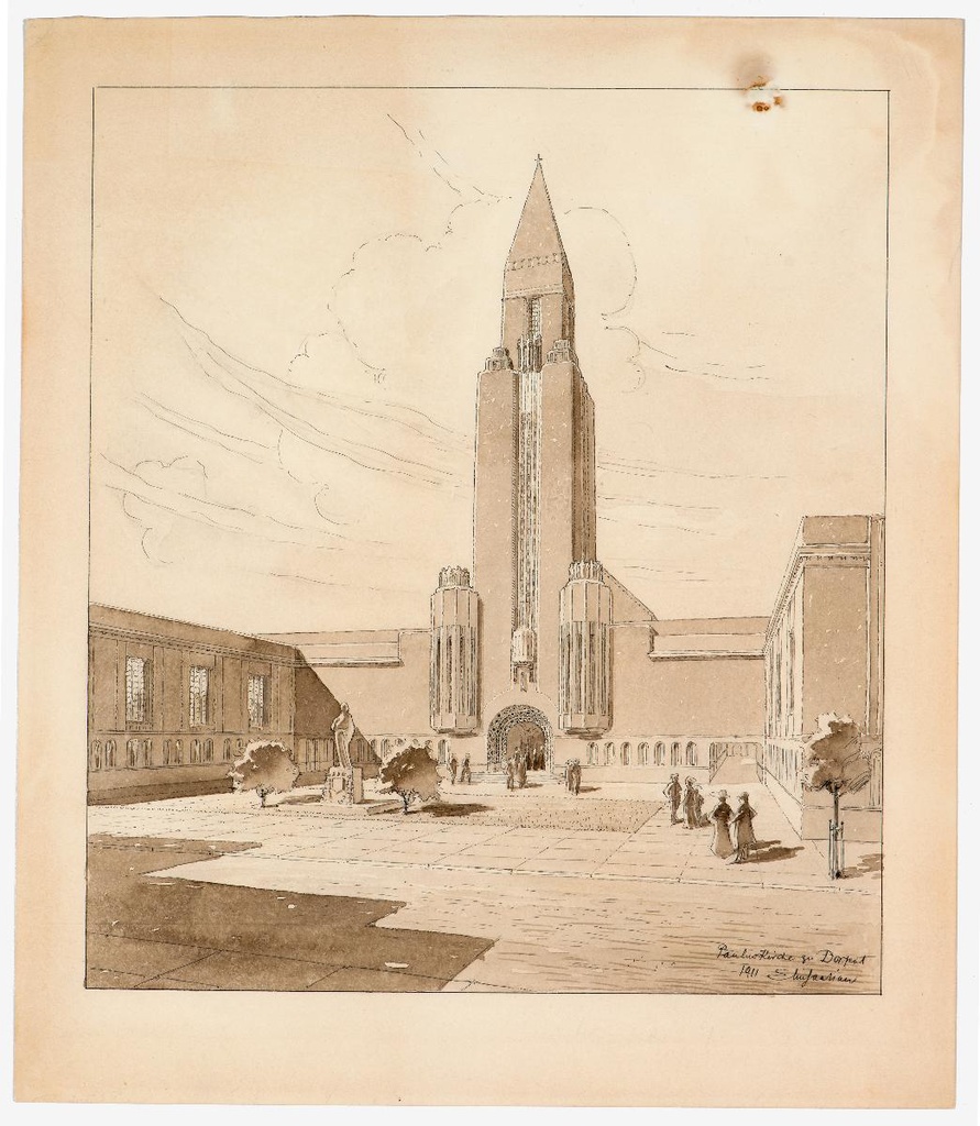 Paul's Church, Tartto, Estonia, perspective drawing, 1911