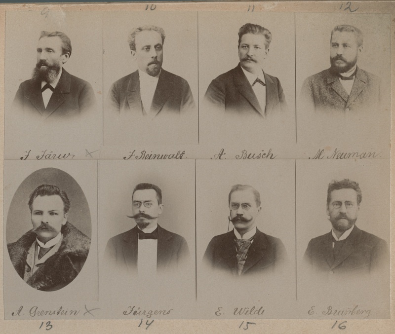 Reprofoto. Eesti kultuuritegekased: Jaak Järv, Jaan Reinvalt, August Buch, M. Neuman, Ado Grenzstein, Leopold Jürgens, Eduard Vilde, Eduard Brunberg.