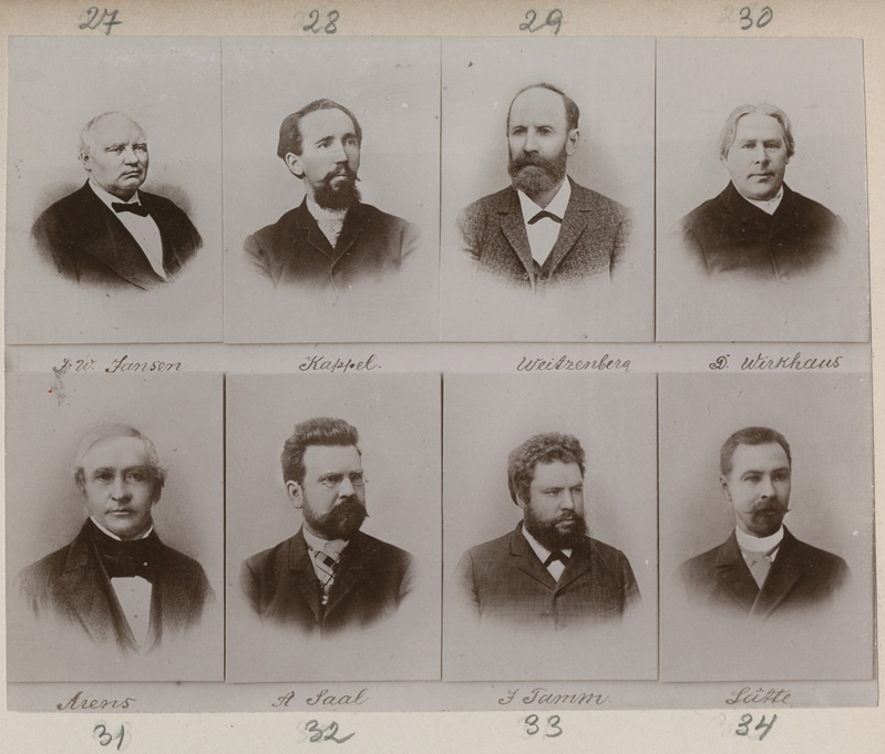 Eesti kultuuritegelased: Johann Voldemar Jannsenm, Johannes Kappel, August Ludvig Weizenberg, David Otto Virkhaus, Arens, Andres Saal, Jakob Tamm, alensander Lätte.