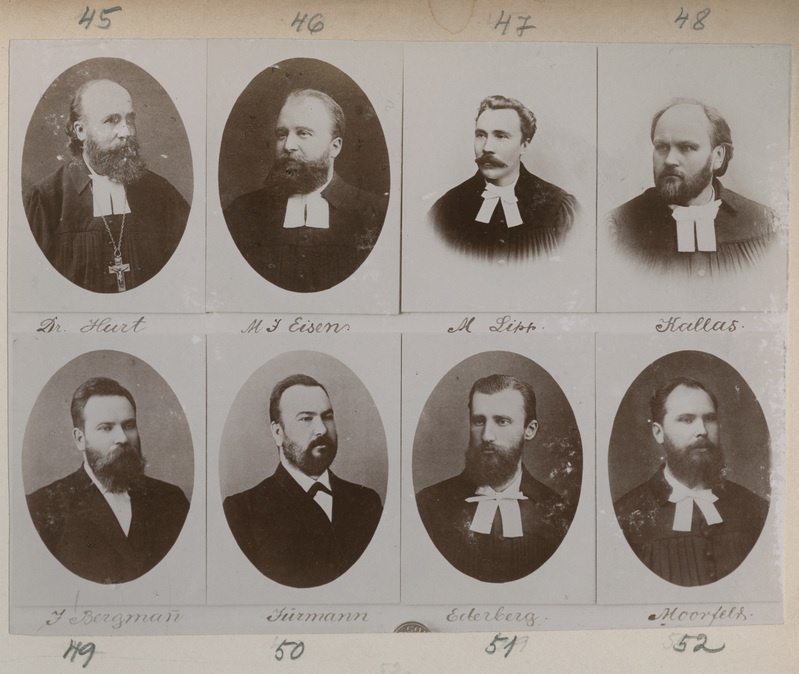 Eesti kultuuritegelased: Jakob Hurt, Matthias Johann Eisen, Martin Lipp, Rudolf Gottfrid Kallas, Jaan Bergman, Michael Jürmann, Ederberg, Moorfeld.