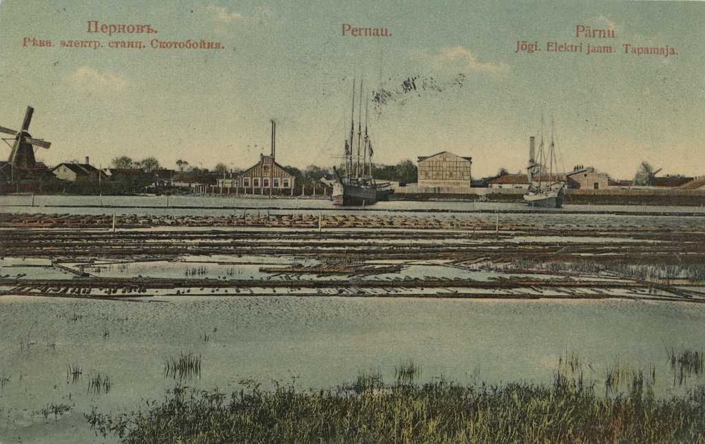 Pernovy : river, electric. Stantz., cattle cemetery = Pernau = River Pärnu, power station, slaughterhouse