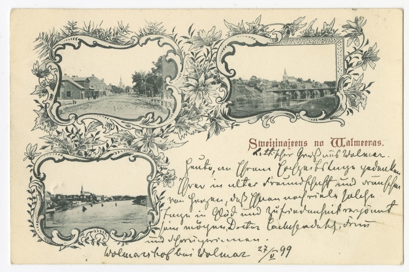 Kaart kolme Valmiera vaatega.