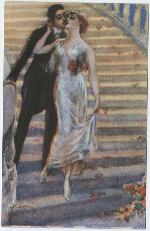 Suudlev paarike trepil. Repro.