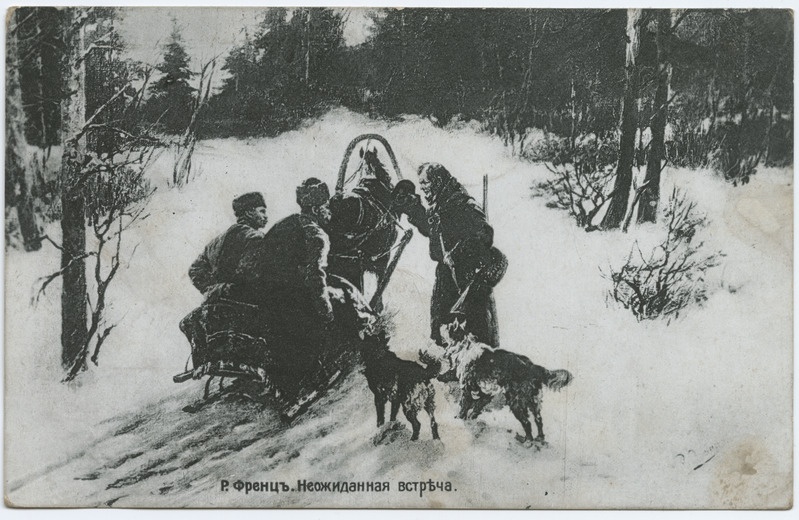 Jahimees ja saaniga sõitjad.