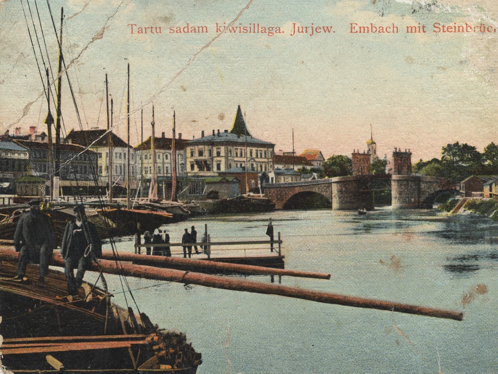 Tartu harbour with stone bridge : Jurjew : Embach mit Steinbrücke