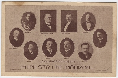 Okupatsiooniaegne Ministrite Nõukogu: Andres Larka, Konstantin Päts, Jüri Vilms, Jaan Poska, Ferdinand Peterson, Jaan Raamot, Juhan Kukk, Peeter Põld, August Hanko, Villem Maasik.  duplicate photo