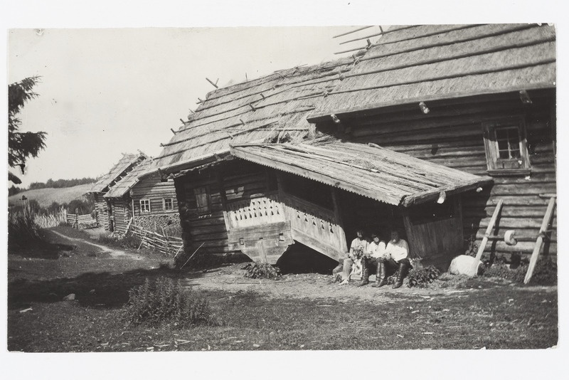 Vepsa majad, mehed välistrepil 1926. a. Perhinskaja külas