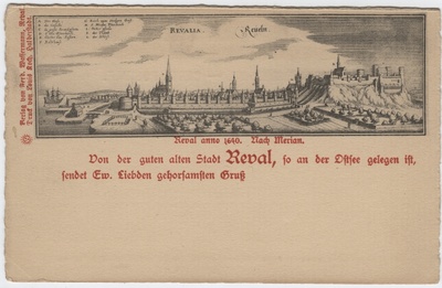 Trükipostkaart: Merian´i gravüür - vaade Tallinnale 1640.a.  similar photo