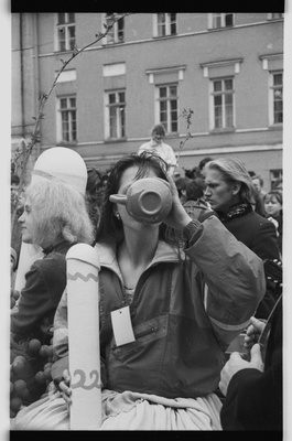 Dionysia 1992, opening of the festival at Raekoja Square; members of the Sinimandria Theatre Studio  similar photo