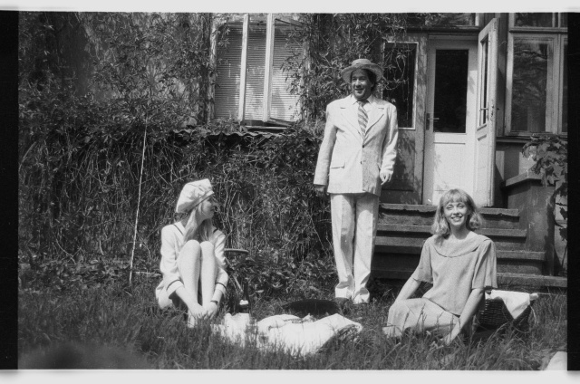 Dionysia 1993, performance at Tartu Writers’ House; from the left Maria Avdjuško, Guido Kangur, Piret Kalda